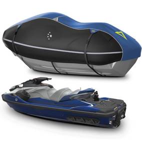 lot 14049 image: LIBZAKI Jet Ski Cover PWC Cover 1-2 Seats Heavy Duty Waterproof 600D UV Resistant Fits for Yamaha Sea-Doo Kawasaki up to 100111 BlueBlack