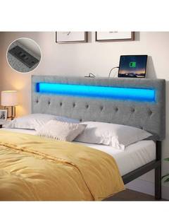 lot 14059 image: GREENSTELL Headboard for Queen Size Bed with 60,000 DIY Color of LED Light, USB & Type C Port, Adjustable Height from 34���� to 45.5����, Bed Frame or Wall Mount, Gray Head Boards Only Retail $109