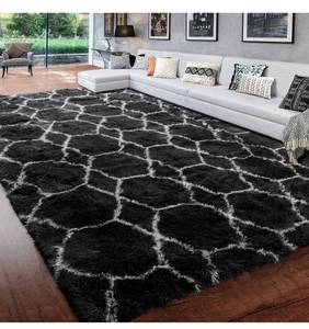 lot 14066 image: BSTLUV Soft Fuzzy Rugs for Living Room Bedroom,6x9 Ft, Big Shag Furry Carpet, Black and White, Fluffy Plush Area Rug, Large Cool Modern Rugs for Apartment Classroom Home Office Mens Room Decor