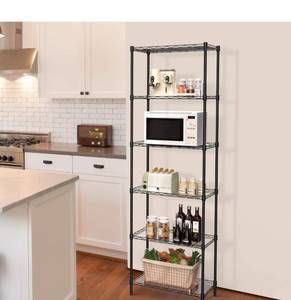 lot 14068 image: NATRKE 6-Tier Storage Shelf Wire Shelving Unit, Adjustable Heavy Duty Storage Shelves for Kitchen Organization, with Leveling Feet, Black (21.26 Lx12 Wx69 H)