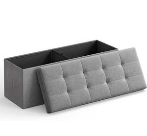 lot 14079 image: SONGMICS 43 Inches Folding Storage Ottoman Bench, Storage Chest, Foot Rest Stool, Bedroom Bench with Storage, Light Gray ULSF77G