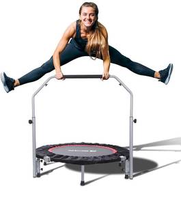lot 14081 image: BCAN 4048 Foldable Mini Trampoline Max Load 330lbs440lbs, Fitness Rebounder with Adjustable Foam Handle, Exercise Trampoline for Adults IndoorGarden Workout Retail $129