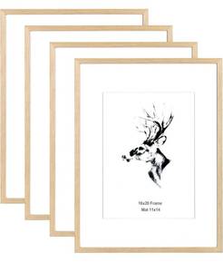 lot 14082 image: Yaetm 16x20 Picture Frame Matted to 11x14 Set of 4, Solid Oak Wood Poster Frame16 x 20 inches, Wall Gallery Photo Frames for Horizontal and Vertical Wall Mounted (4 pack, Oak)