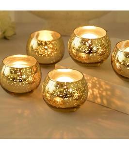 lot 14087 image: Ainfame 24pcs Gold Votive Candle Holders for Tealight, Mercury Glass Votives Set for Wedding Party Centerpiece Table Decorations