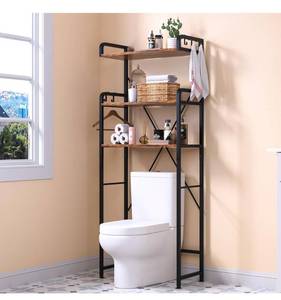 lot 14089 image: Huhote Over The Toilet Storage Rack with 3-Tier Bathroom Shelves, Space Saver Toilet Shelf, Bathroom Storage Organizer with Hooks for Over Toilet Storage and Bathroom Shelf (Rustic Brown)