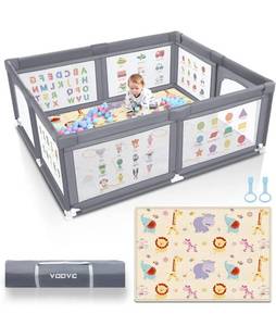 lot 14094 image: Voovc Premium Baby Playpen with Mat, 71x60 Inches Extra Large Playpen for Babies and Toddlers, Indoor & Outdoor Activity Center, Safety Baby Play Pen with Gate Prints