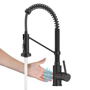lot 14098 image: Kraus Bolden Touchless Sensor Commercial Pull-Down Single Handle 18-Inch Kitchen Faucet in Matte Black Retail $250