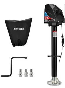 lot 14103 image: Kohree Electric Trailer Jack 3700lbs, Heavy Duty RV Electric Power Tongue Jack Max 4000lbs for Travel Trailer A-Frame Camper, with Drop Leg & Weatherproof Jack Cover, 22 Lift, 12V DC Black Retail $139