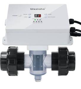 lot 14107 image: Salt Chlorine Generator, Westaho Salt Chlorinator System with USA Titanium Cell, Designed for Inground Pools Up to 35,000 Gallons, Keeps Pool Water Clear with Less Maintenance, IP 66 Waterproof Retail $400