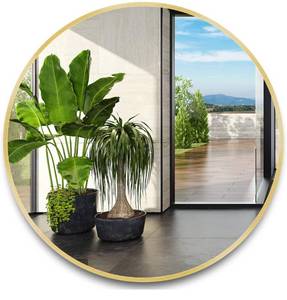 lot 14109 image: URnicehome Round Mirror 36 Inch Gold Circle Wall Mirror Metal Framed Mirror for Bedroom Bathroom Living Room Entryways Washrooms and More Retail $110