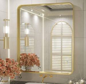 lot 14110 image: TETOTE 30x36 Inch Gold Mirror for Bathroom, Brushed Metal Frame Vanity Mirror, Brass Gold Rectangle Modern Decorative Wall Mirrors for Entryway Shatterproof (HorizontalVertical) Retail $170