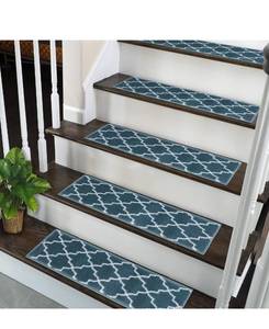 lot 14131 image: SUSSEXHOME Stair Treads - 100% Polypropylene Carpet Strips for Indoor Stairs - Easy to Install Runner Rugs W Double Adhesive Tape - Safe, Extra-Grip, Decorative Mats - 13-Pack - Blue