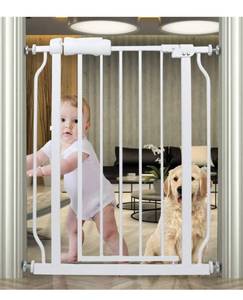 lot 14134 image: HOOOEN Small Narrow Baby Gate for Stairs Doorways Hallways 24 Inch to 29 Inch Wide Pressure Mounted Baby Gate Walk Through Child Gates for Kids or Pets Indoor Safety Gates