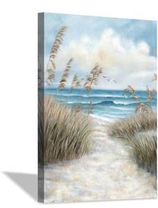 lot 14135 image: Hardy Gallery Seascape Canvas Abstract Wall Art Beach Path Artwork to The Sea Abstract Coastal Artwork Painting for Bedroom (36 x 24 x 1 Panel)