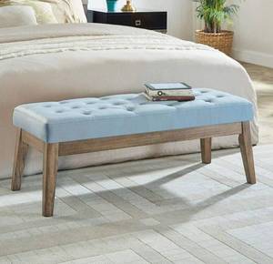 lot 14142 image: 24KF Velvet Upholstered Tufted Bench with Solid Wood Leg,Ottoman with Padded Seat-Seaglass Retail $125
