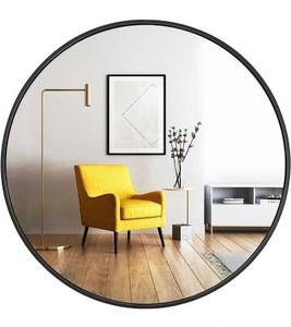 lot 14143 image: oruii Round Mirror, Black Round Mirror 24 inch, Round Wall Mirror Metal Frame, Round Bathroom Mirror, Circle Mirrors for Wall, Living Room, Bedroom, Vanity, Entryway, Hallway
