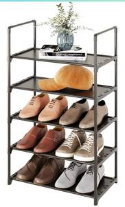 lot 14180 image: 5-Tier Stackable Shoe Rack, Narrow Shoe Stand for 10-12 Pairs Shoe and Boots Organizer Storage Shelf Space Saving for Closet, Entryway and Hallway(Black)