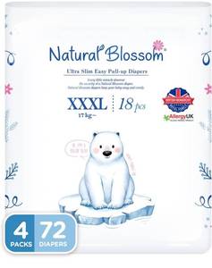 lot 14184 image: Natural Blossom Easy Pull-up Diaper Pants  Size (7) 5T-6T (37 lbs and Over)  72 Count (18ea4packs)  Vegan - Super Soft - Hypoallergenic - Ultra-Slim