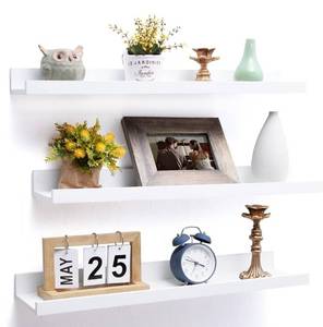 lot 14188 image: Axeman Floating Shelves White, 24 Inch Modern Wood Wall Shelves Set of 3, Picture Shelf Photo Ledge Shelves for Nursery Bookshelf Bathroom Kitchen Bedroom, White