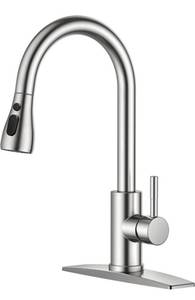 lot 14189 image: FORIOUS Kitchen Faucet with Pull Down Sprayer Brushed Nickel, High Arc Single Handle Sink Deck Plate, Commercial Modern rv Stainless Steel Faucets