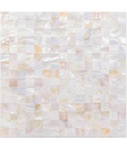 lot 14201 image: Art3d Mother of Pearl Shell Mini Square Seamless Mosaic Tile for Kitchen Backsplash, Nature Pearl, 12 L X 12 W,(10 Sheets) Retail $79