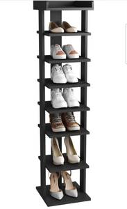 lot 14206 image: HOMEFORT 7-Tier Wood Shoe Rack, Entryway Shoe Tower,Vertical Shoe Organizer, Wooden Shoe Storage Stand(Black)