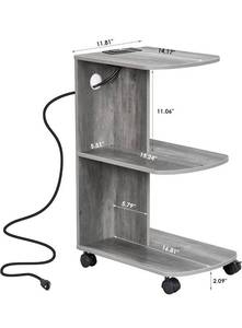 lot 14210 image: ANWBROAD Set of 2 Nightstands, Small Rolling End Tables with Charging Station, 2 USB Ports & 2 Outlets for Bedroom & Living Room, Slim Design Perfect for Small Spaces Grey ULCT002H Retail $139