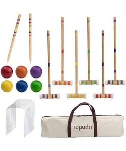 lot 14211 image: ropoda Six-Player Croquet Set with Wooden Mallets, Colored Balls, Sturdy Carrying Bag for Adults &Kids, Perfect for Lawn,Backyard,Park and More