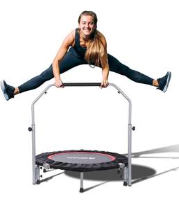 lot 14215 image: BCAN 4048 Foldable Mini Trampoline Max Load 330lbs440lbs, Fitness Rebounder with Adjustable Foam Handle, Exercise Trampoline for Adults IndoorGarden Workout Retail $130