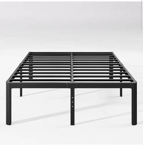 lot 14223 image: Hunlostten 18in High Queen Bed Frame No Box Spring Needed, Heavy Duty Metal Platform Bed Frame Queen Size with Round Corners, Easy Assembly, Noise Free, Black