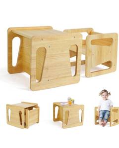 lot 14228 image: Montessori Weaning Kids Table and Chair Set Wooden Montessori Furniture Wood Kids Desk and Cube Chair