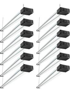 lot 14237 image: BBOUNDER 12 Pack Linkable LED Shop Light with Reflector, Super Bright 6500K Cool Daylight, 4400 LM, 4 FT, 48 Inch Integrated Fixture for Garage, 40W Equivalent 250W, Surface & Suspension Mount, Black Retail $120
