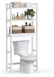 lot 14241 image: SONGMICS Over The Toilet Storage, 3-Tier Bamboo Over Toilet Bathroom Organizer with Adjustable Shelf, Fit Most Toilets, Space-Saving, Easy Assembly, White UBTS01WT