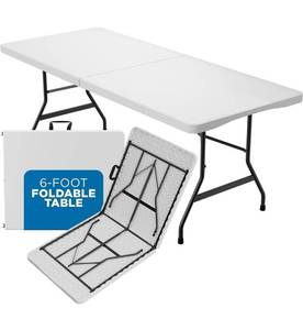 lot 14242 image: Sorfey Portable Folding Table 6-Foot X 30 inch Plastic Indoor & Outdoor for Picnic, BBQ, Party