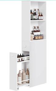lot 14245 image: VASAGLE Slim Bathroom Storage Cabinet, Narrow Bathroom Cabinet, Freestanding Cabinet with Storage Drawers and Adjustable Shelf, for Small Spaces, Modern Style, Classic White UBBK567T14