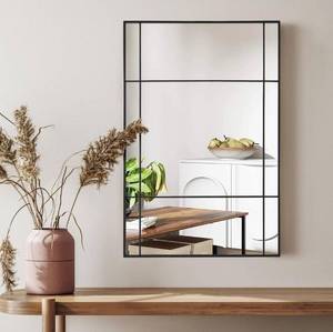 lot 14251 image: Muzilife Black Rectangular Window Mirror, 24x36 Windowpane Wall Mirror, Framed Window Pane Grid Mirror with Hand Polished Metal Frame, Vertically for Wall Decor, Entryway, Living Room Retail $100