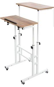 lot 14255 image: SIDUCAL Mobile Standing Desk, Portable Stand Up Desk, Small Adjustable Standing Desk Converter with Wheels Home Office Workstation, Rolling Desk Laptop Cart for Standing or Sitting, Vintage Oak Retail $80