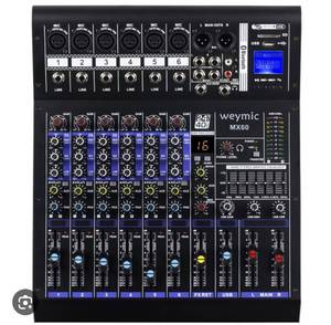 lot 14257 image: Weymic MX-60 Professional Mixer (6-Channel) for Recording DJ Stage KaraokeW Graphic Equalizer and DSP Effector wUSB Drive for Recording Input, XLR Microphone Jack, 48V Power, RCA Output Retail $120