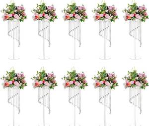 lot 14259 image: Nuptio Flower Vases Wedding Centerpieces - 10 Pcs 31.5 inches Tall Acrylic Vase Stands for Crystal Centerpiece Table Decorations - Elegant Geometric Flowers Stand for Party Weddings Tables Decoration Retail $235