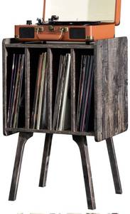 lot 14262 image: LELELINKY Record Player Stand, Vinyl Record Storage Holder with Wood Legs Up to 100 Albums, Mid-Century Modern Turntable Stand with 4 Cabinet, Grey Vinyl Table Display Shelf for Bedroom Living Room