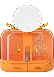 lot 14268 image: BebeXi Makeup Vanity Organizer Makeup Case with Mirror and Lights, Classification Space Skincare and Makeup Organizer Suitable for Vanity Bathroom Retail $95