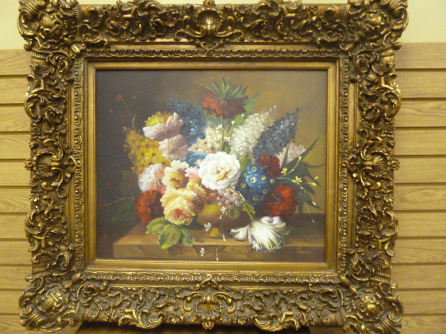 lot 66 image: LARGE OIL PAINTING WITH REALLY REALLY ORNATE FRAME