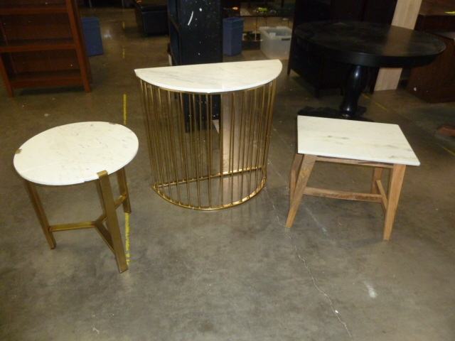 lot 6 image: SET OF 3 MARBLE TOP TABLES....each has a crack or two in the marble