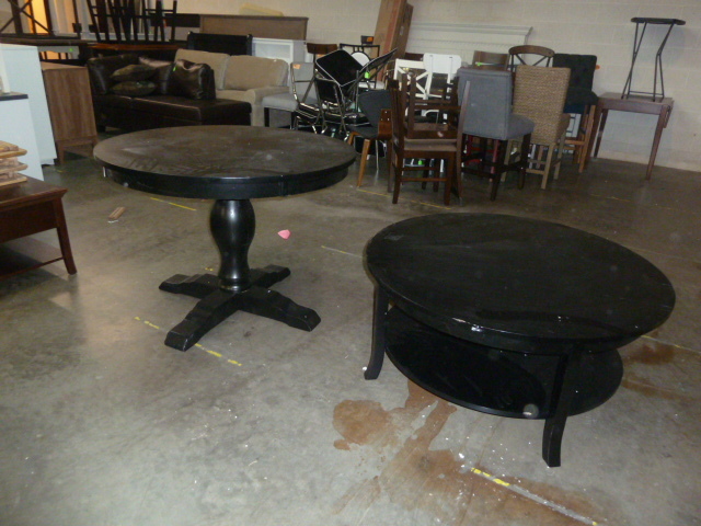 lot 10 image: ROUND BLACK COFFEE TABLE & DINING TABLE