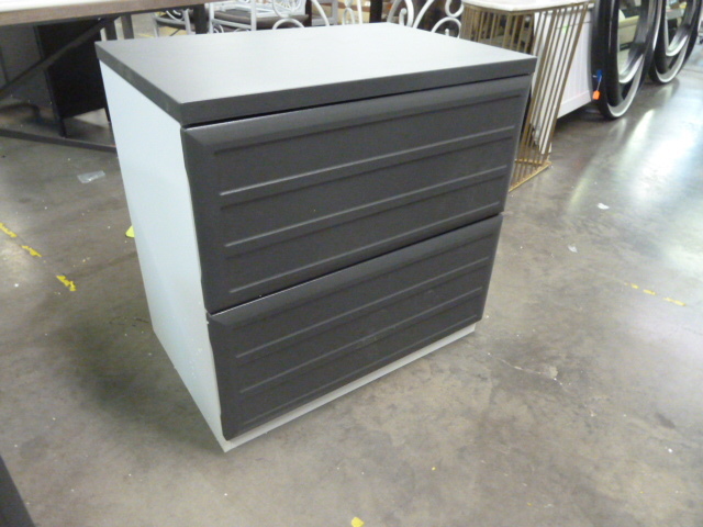 lot 218 image: WOOD TWO DRAWER FILE CABINET - HAS FAINT SCRATCHES