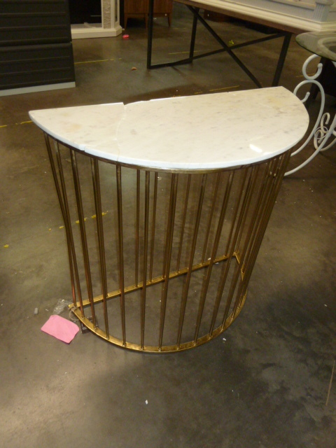 lot 215 image: MARBLE TOP HALF CIRCLE TABLE - CRACKED