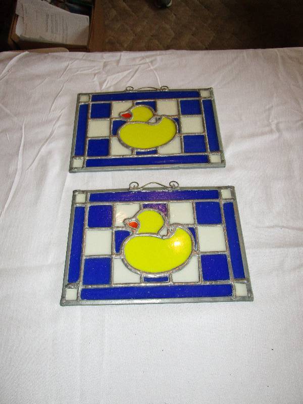 lot 255 image: Pair of Small Stained Glass Pieces