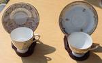 Lot of 2 - Teacups and Saucers - w/ wood display holders - Lefton China - Hand Painted #3367 and Roayl Seagrave Fine Bone China From England