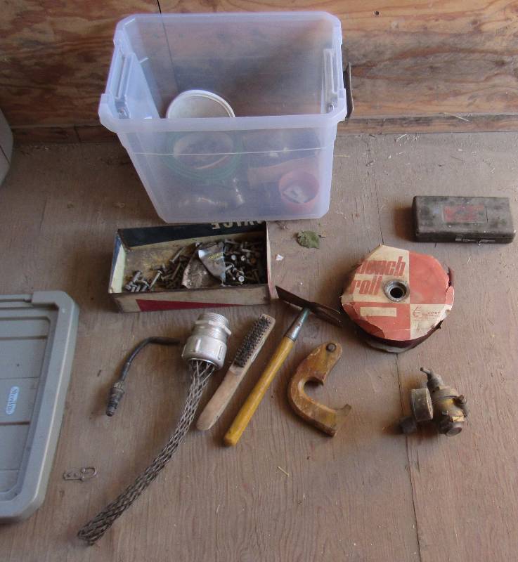 lot 2108 image: Tote and Contents - Whitney Punch No. 5, Craftsman Gauge and More