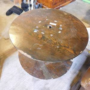 lot 5106 image: Vintage Wood Spool End Table.